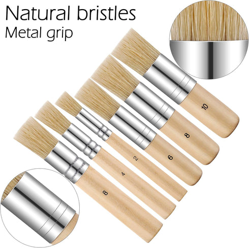 6 Pieces Wooden Stencil Brushes Pure Natural Bristle Template Paint Brushes Painting Bristle Brushes for Acrylic Oil Watercolor Art Painting Stenc...