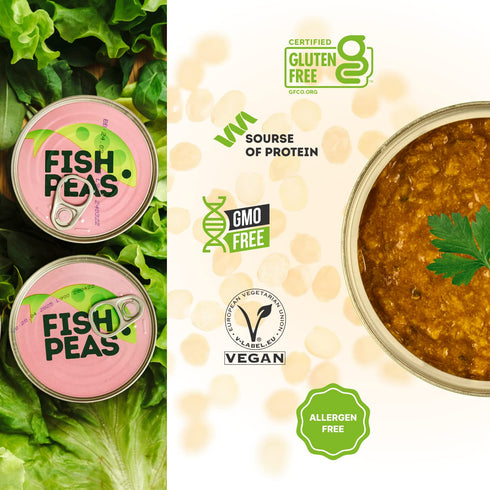 FISH PEAS - Plant Based Vegan Spread Food in EXOTIC Sauce With Coconut, Ginger and Lemon. Plant Based Ready to Eat Meals, Gluten Free, Organic, Ca...