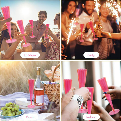 Party Essentials 20 Count Hard Plastic Twopiece 5 oz Champagne Flutes, Neon Pink...