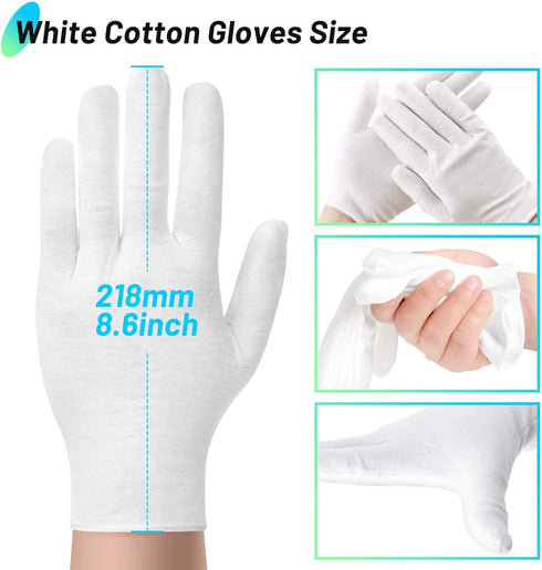 Cotton Gloves for Dry Hands, Paxcoo 20 Pairs Large White Cotton Gloves for Cosmetic Moisturizing and Inspection...