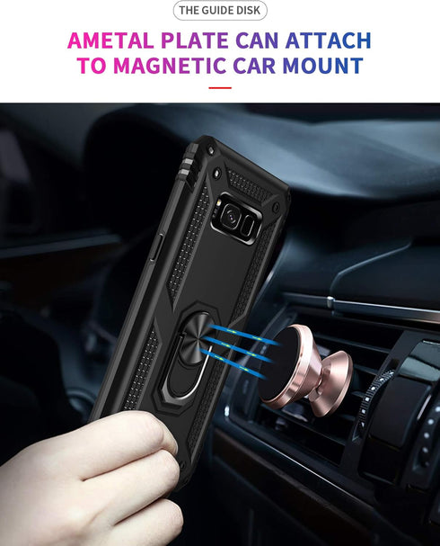 Samsung Galaxy S8 Plus Case with HD Screen Protectors, Androgate Military-Grade Metal Ring Holder Kickstand 15ft Drop Tested Shockproof Cover Case...