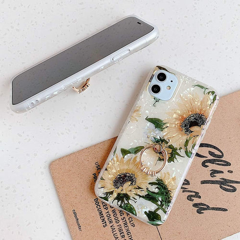 Qokey for iPhone 7 Plus/8 Plus Case 5.5 inch Flower Pattern Cute Stand Design for Women Girls 360 Degree Rotating Ring Stand Holder Kickstand Soft...