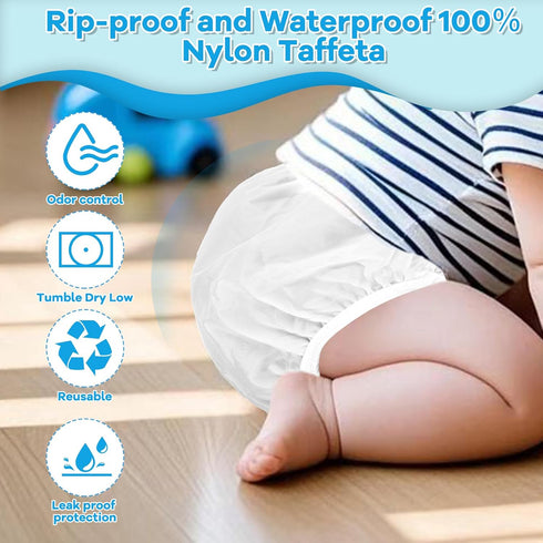 Reusable Waterproof 100% Nylon Taffeta Diaper Pants for Potty Training & Swimming, Leak-Proof & Rip-Proof, Large (Fits 26 - 31 lbs), 2 Counts...