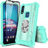 Moto E 2020 Case with Screen Protector (Tempered Glass Full Coverage), Aluminum Magnetic Metal Built-in Diamond Ring Holder Stand, Full-Body Prote...