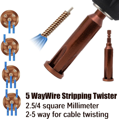 Twisting Wire Tool Set, 3 Way/ 5 Way Tool Stripping Wire and Wire Tool Cap Twisting with 1/4" Chuck (Red), Stripper Wire and Twister, Connector Tw...