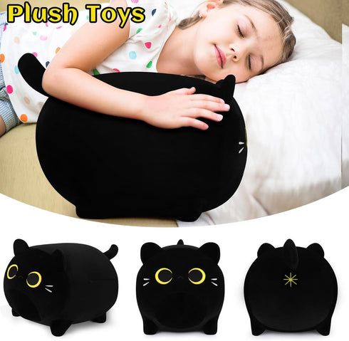 Black Cat Plush Pillows-16'' Black Cat Plushies, Gold Eyes Black Cat Plush, Cat Anime Plush Cute Plush Cat Plushie Stuffed Cat Stuffed Animals, So...