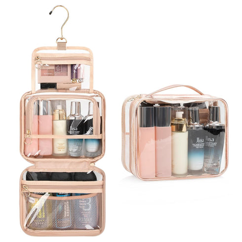 CUBETASTIC Clear Toiletry Bag for Women, Small Travel Bag with 360° Hanging Hook Clear Makeup Bags for Travelling Portable Cosmetic Organizer Case...