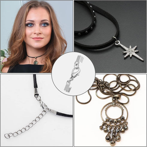 450 Piece Jewelry Making Accessories Kit Include 200 Fold Over Cord End Caps Crimp End Tips 200 Jump Ring Connectors and 50 Lobster Claw Clasps fo...