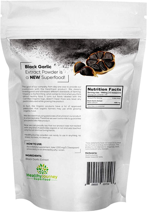 Black Garlic Extract Powder by HealthyJourney - Pesticide Free - Non-GMO - Vegan - Gluten Free - Rich in Antioxidant - 6 OZ...
