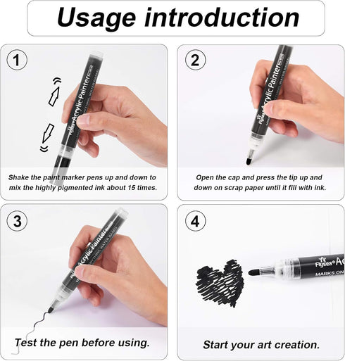12 Pieces Acrylic Paint Pens Black and White Marker Pen 0.7 mm Extra Fine, 3 mm Medium Tip, Waterproof Art Markers for Rock Painting Ceramic Glass...