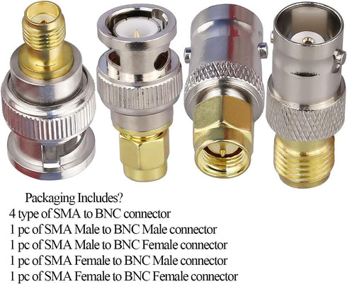 4PCS SMA to BNC Antenna Coax Adapter Connector, SMA Male Female to BNC Male Female Coaxial Adapters for SDR, HAM Radio, Scanner, Walkie Talkie...