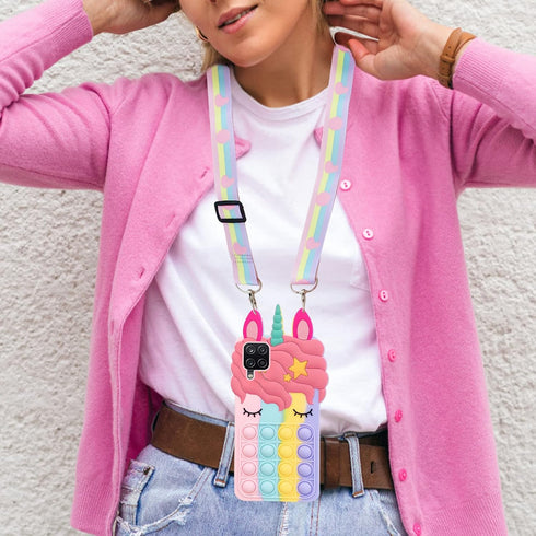 for Samsung Galaxy A12 5G Phone Case, for Samsung A42 5G Case with Strap Lanyard Push Pop Bubble 3D Cartoon Toys Funny Kawaii Cute Silicone Shockp...