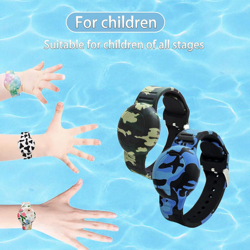 Waterproof AirTag Bracelet for Kids, Soft Silicone Air Tag Hidden Holder Case Compatible with Apple Airtag, Adjustable Anti-Lost Printed Strap Gps...