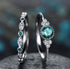 Yaya 925 Silver Halo Floral Art Deco Wedding Engagement Ring Round Cubic Zirconia Simulated Emeralds Bridal Stackable Ring Set for Women Size 6-10...