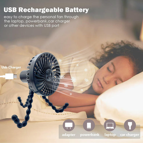 RUN HELIX Stroller Fan Portable Fan with Flexible Tripod Battery Operated Handheld Fan Mini Personal Fan with 3 Speeds USB Rechargeable Baby Fan f...