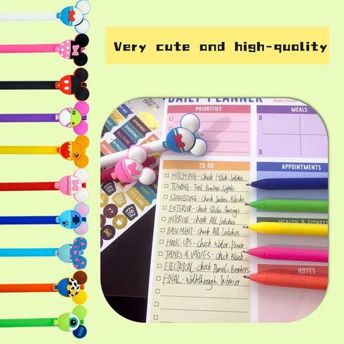 10pcs Mouse Head Character Ears Pens Set, Retr ctable Ballpoint Pen, Multi Color Jumbo Autograph Princess Pencil Signature Office Desk Stationary ...