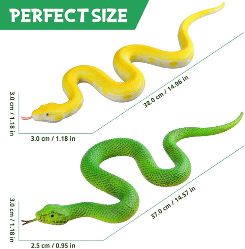 Flormoon Realistic Fake Snake Toy - 2pcs Rubber Elastic Lifelike Python Animal Figures - Halloween Prank Props Stress Relif Toys Educational Toys ...