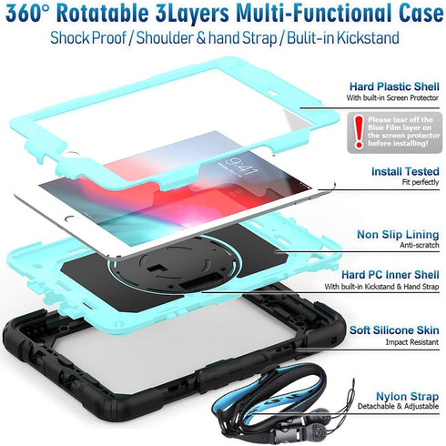 Timecity Case for iPad Mini 5th Generation, for iPad Mini 5 / Mini 4 Case, Heavy Duty Case with Screen Stand Hand Strap Shoulder Strap Pencil Hold...