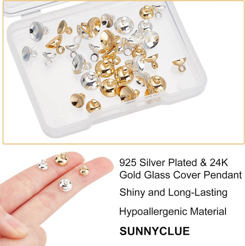 SUNNYCLUE 1 Box 40Pcs 4 Style 24K Gold Plated Bead Cap Pendant Bails Ball Pendant End Caps Bead Cap Bails Connector Findings for Jewelry Making Be...