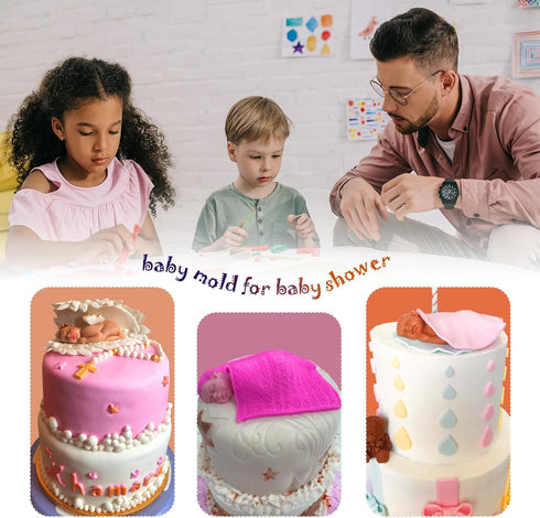 Large Size Newborn Sleeping Baby Mold Silicone Fondant Cake Decoration Cupcake Toppers for Baby Shower...
