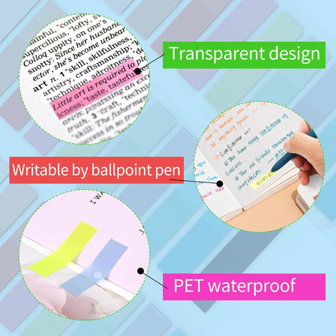 2800pcs Book Tabs for Annotating, Writable Morandi Translucent Page Markers Sticky Tabs, Repositionable Book Flags Strip, Annotation File Index Ta...
