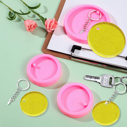 Boao 4 Pcs Round Keychain Molds Silicone Circle Epoxy Molds DIY Pendant Clay Keychain Charms Kit with 4 Key Chains Circle(7.8 cm and 5 cm Diameter...