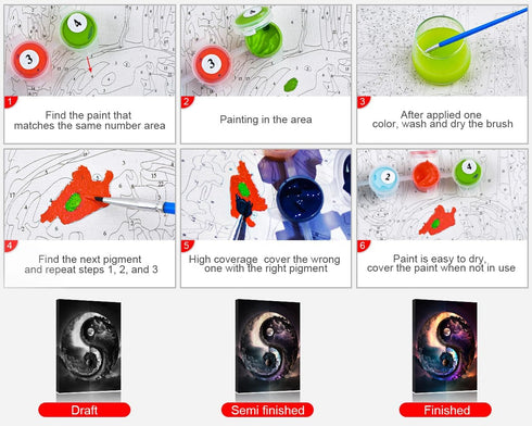 TUMOVO Paint by Numbers for Adults Beginner Natural Paint by Number Kits DIY Acrylic Painting for Adults Kids Paint by Number Yin Yang Symbol Abst...