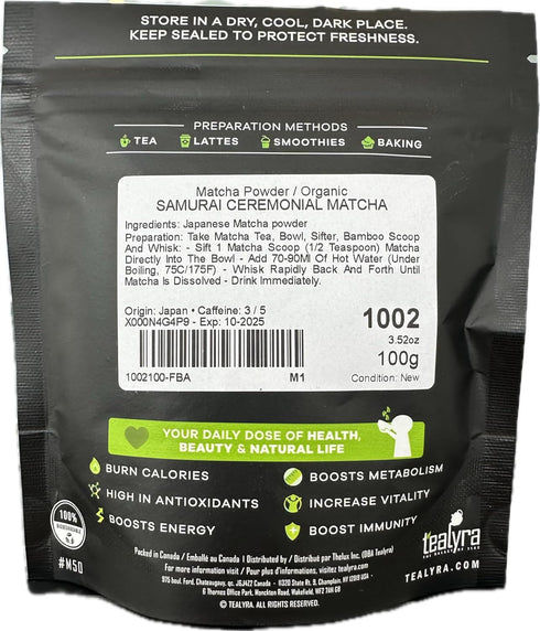 Tealyra - 3.50-ounce - Samurai Ceremonial Grade Japanese Matcha Green Tea - Best Pure Matcha Powder - Kyoto, Japan - Best Healthy Drink - Hight An...