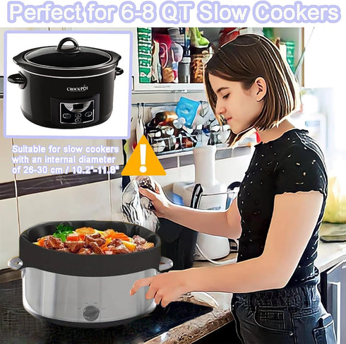 Silicone Slow Cooker Liners,Fits 6-8Quarts Crockpot Leakproof, Easy Clean Bags Liners for Round Pot or Oval (Black)...