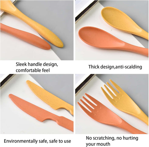 Knives Spoons and Forks Set, Wheat Straw Cutlery Set, Reusable Flatware Set for 5, Utensils for Party, Travel, Work, Picnic, Camping or Daily Use ...