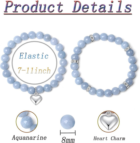 DUQGUHO Heart Bracelet for Women Healing Crystals Bracelets 8mm Love Charm Bracelet for Women Natural Stone Stretch Beads Bracelet Gifts for Women...