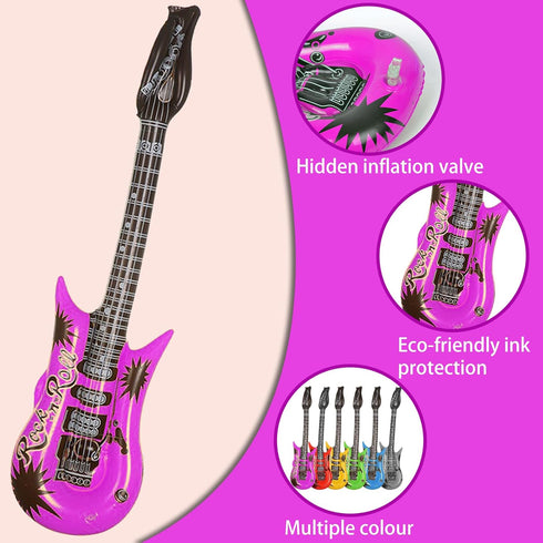 6-pack inflatable guitar balloon, inflatable guitar toddler toys | toy guitar | novelty inflatable rock star guitar | waterproof multi-color party...