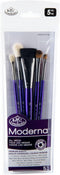 Royal & Langnickel Moderna, 5pc Scruffy Variety Brush Set for All Painting Mediums, Includes - Scruffy, Mop, Angular & Fan Brushes Purple...