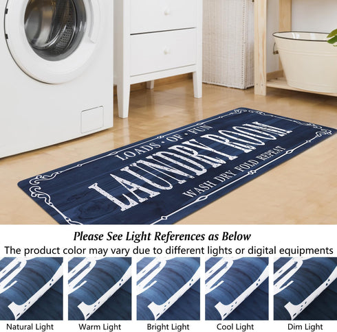 Cekene Laundry Room Runner Rug 20"x59" Non Slip Farmhouse Laundry Rug Runner Washable Laundry Mats with Rubber Backing Blue Kitchen Rug Carpet Run...