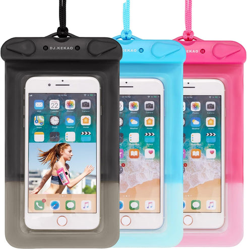 3 Pack Waterproof Float Phone Pouch with Neck Trap and Armband, Waterproof Phone case, Dry Bag Outdoor Beach Bag for iPhone, Samsung Galaxy, and O...