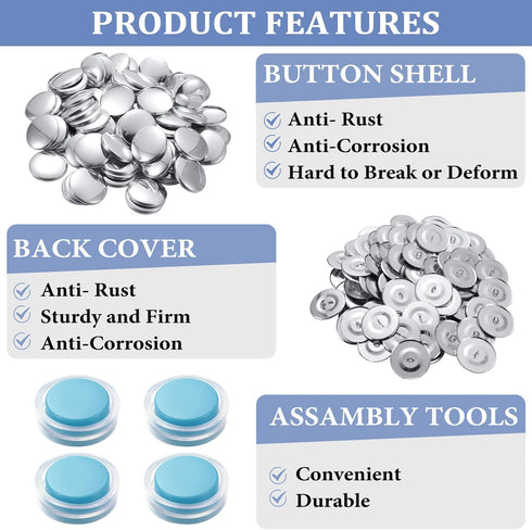 100 Sets Cover Buttons Kit with Tools Size Buttons to Cover Self Cover Buttons with Wire Backs DIY Fabric Cloth Cover Buttons (Size 60/1.5 Inch)...