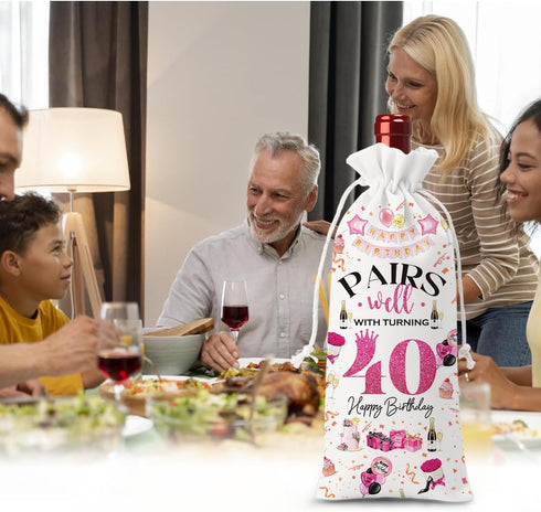 40th Birthday Gifts Women Men Wine Bag, 40 Year Old Birthday Gifts for Women Men, Happy 40th Birthday Party Decorations Woman Man, Pairs Well with...