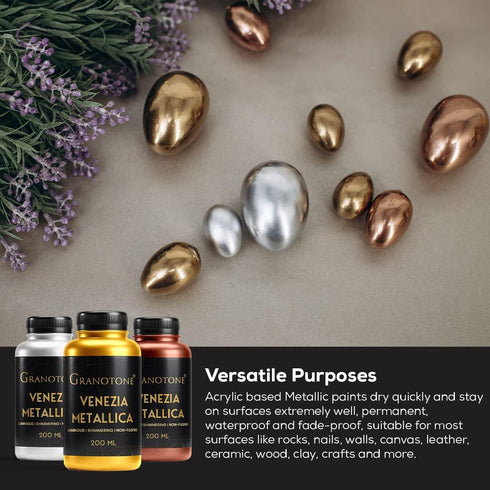 GRANOTONE Acrylic Venezia Metallic Colour | 200 ML (24 Carat Gold) | DIY/Craft | Water-Based | Non-Toxic | Shimmering Effect | Pro Artists, Hobby ...