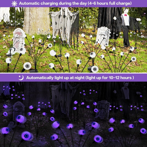 2PACK Scary Eyeballs Solar Garden Lights Halloween Decorations Outdoor,Swaying Firefly with 12LED Purple Spooky Lights - Waterproof Ornaments Sola...