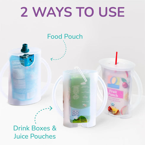 with lid for Food Pouches & Juice Boxes - Multipurpose Design - Prevent Messes & Support Self-Feeding - Handles for Easy Grasping - Made in USA...