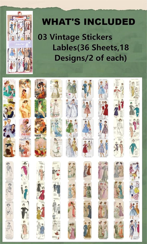 453 Pcs Vintage Stickers for Journaling Scrapbooking Supplies,Ephemera Pack with Scrapbook Papers Retro People Scrap booking Supplies Kit for Aest...