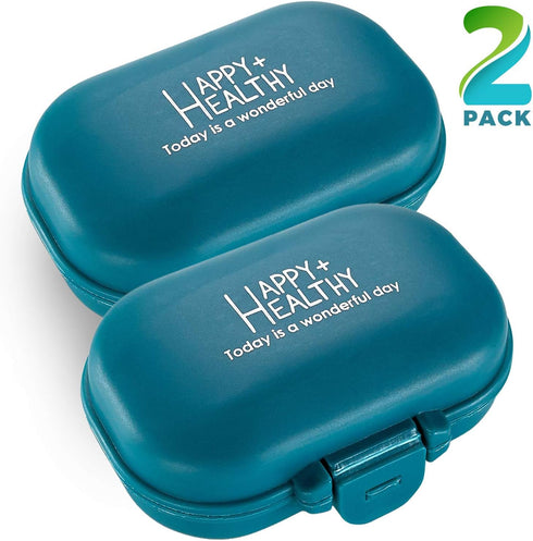 Daily Pill Organizer - (Pack of 2) Small AM PM Pill Organizer - Cute 4 Compartment Pill Organizer 2 Times a Day Case Box...