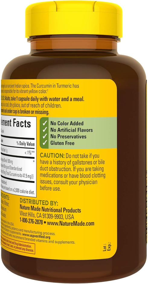 Nature Made Turmeric Curcumin 500 mg, Herbal Supplement for Antioxidant Support, 120 Capsules, 120 Day Supply...
