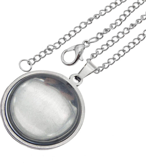 Julie Wang 10 Sets Stainless Steel Bezel Tray Pendant with Glass Cabochons and Chain for Resin Photo Jewelry Necklace Making Round 30x30mm...