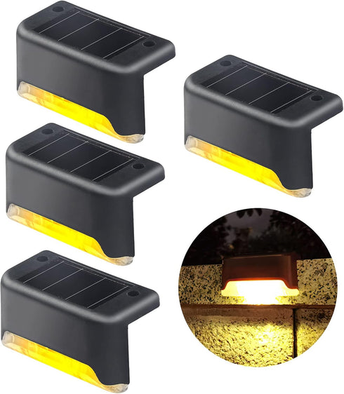 4 Pack Solar Deck Lights, Warm White LED Outdoor Step Light Waterproof, Stairs Lights, Fence Lights, Patio Lights, Pathway Lights...