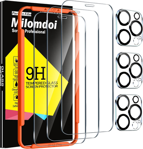 Milomdoi 3 Pack Screen Protector for Apple iPhone 12 Pro with 3 Pack Tempered Glass Camera Lens Protector, Ultra 9H Accessories, Case Friendly, Mo...