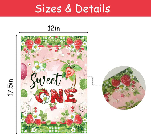 Strawberries Sweet One Garden Flag - Fruit Sweet Summer Yard Flag - First Birthday House Flag Yard Banners - Welcome Summer Strawberry Holiday Por...