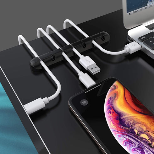 Black Cable Holder Clips, 5-Pack Cable Management Cord Organizer Clips Silicone Self Adhesive for Desktop USB Charging Cable Nightstand Power Cord...