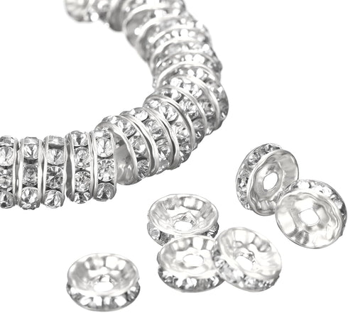uxcell 200Pcs 6mm Rondelle Spacer Beads, Silver Plated Rhinestone Spacer Beads, Round Spacer Loose Beads for DIY Bracelet Necklace Jewelry Making ...