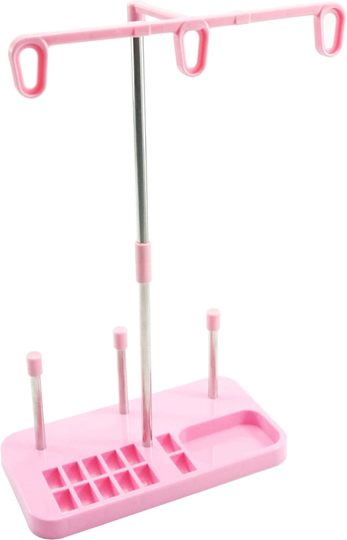 Light Weight Thread Stand - 3 Spools Holder for Domestic (Home-Base) Embroidery and Sewing Machines - Four Colors for Choices - Pink...